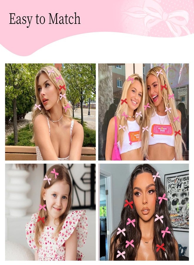 CAVETEE Bow Hair Clips for Girls, Small Cute Mini Hair Bows Kawaii Braiding Barrettes Women and Girls' Ribbon Bowknots Hair Accessories (Hot Pink Pink Red) - Image 5